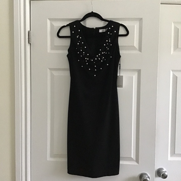 Calvin Klein black dress with white faux pearls in the neckline size 4 - Picture 1 of 6